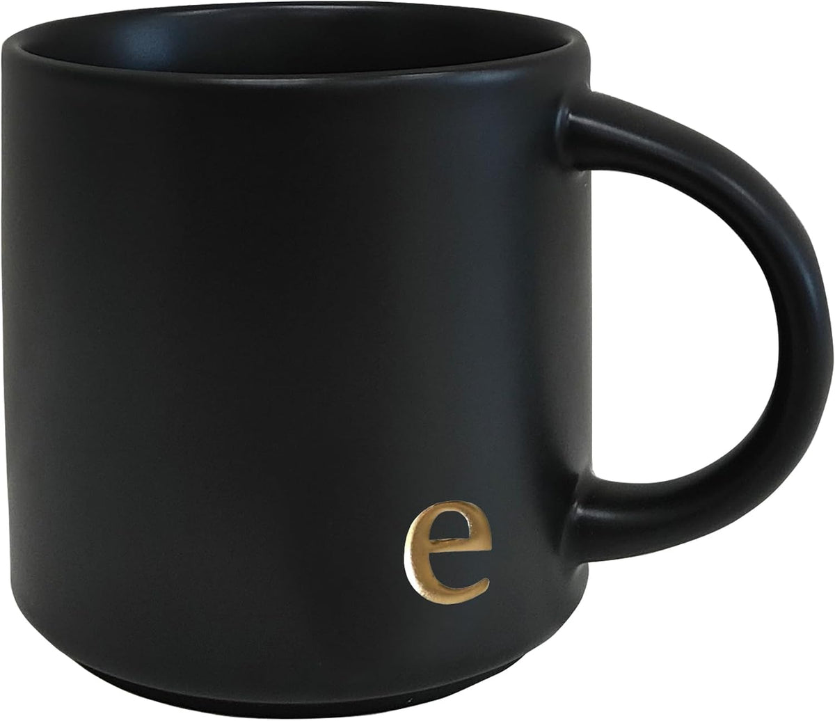 Taza Cerámica Monograma Negro COLLECTIVE HOME 443 ml Inicial Dorada Personalizadas Oficina (e)