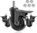 Paquete de 5 ruedas giratorias de 3" con doble bloqueo de seguridad, pernos de alta resistencia de 3/8"-16 UNC, ruedas de goma con freno, vástago roscado, giro de 360 ​​grados, protegen pisos de madera, alfombras y baldosas. 