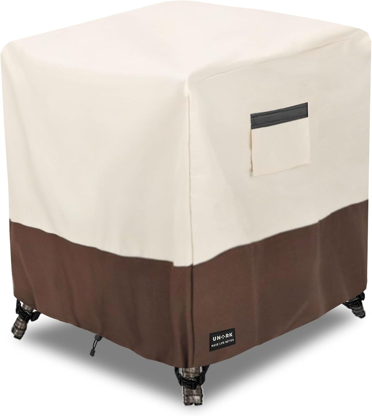 Funda para Mesita Lateral de Patio UNARK – Impermeable, Compatible con Juego de Bistró de Mimbre 3 Piezas, 55.9 x 55.9 x 45.7 cm, Beige y Marrón
