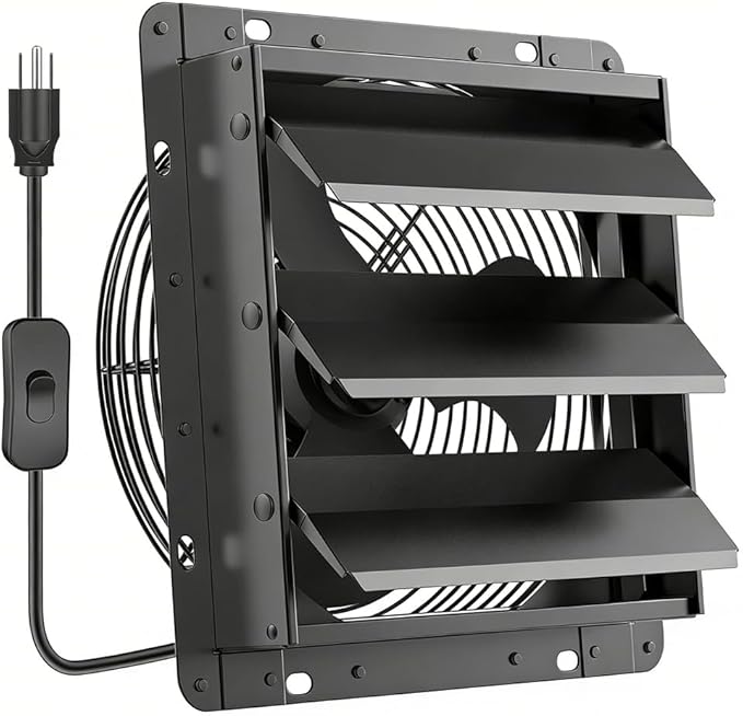 HG Power Ventilador Extractor de Persiana 10" 647CFM Silencioso – Cable ON/OFF de 8 Pies para Garaje, Sótano, Ático, Cocina y Más, Negro