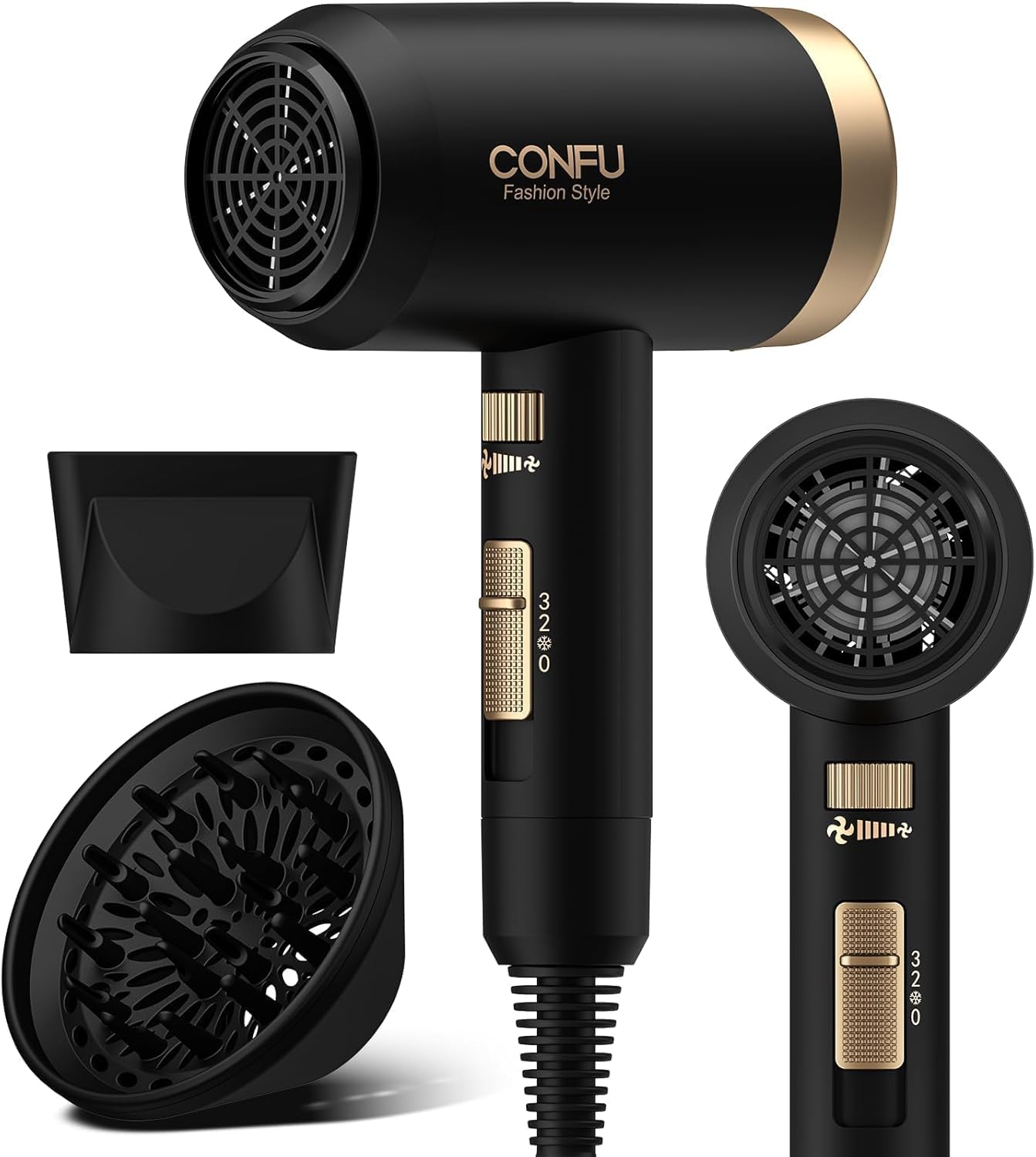 Secadora de Cabello CONFU con Difusor – Iónica Profesional 21000 RPM para Cabello Rizado