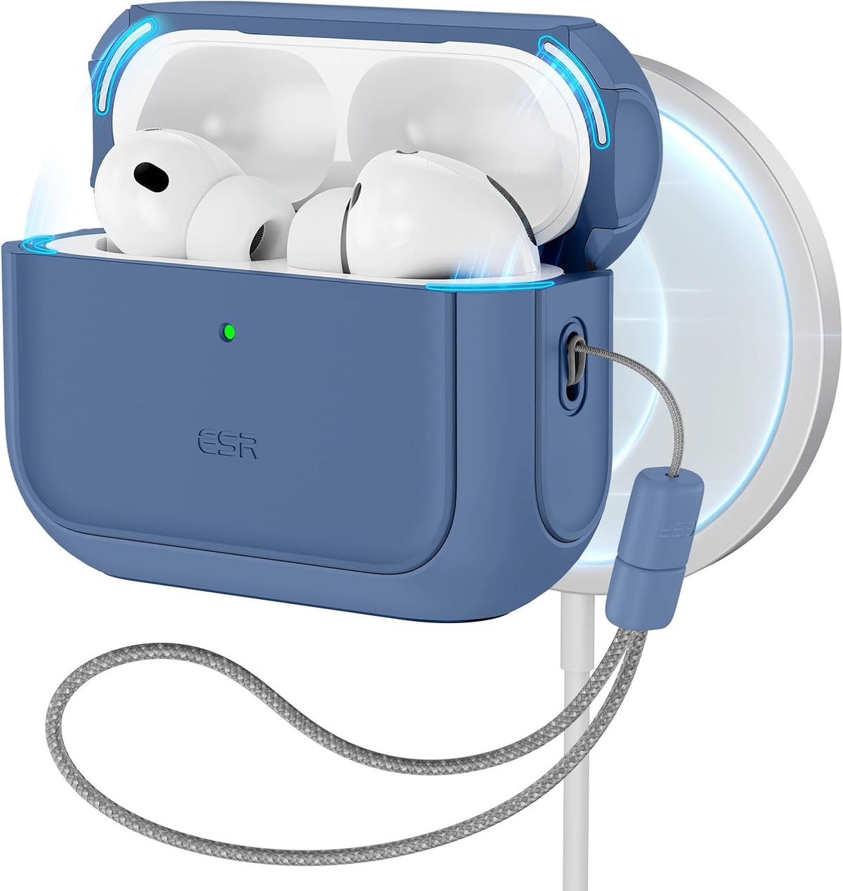 Funda ESR para AirPods Pro 3, compatible con la funda de AirPods Pro de 3.ª generación (2025), compatible con MagSafe, protección completa contra caídas con cordón, azul oscuro.