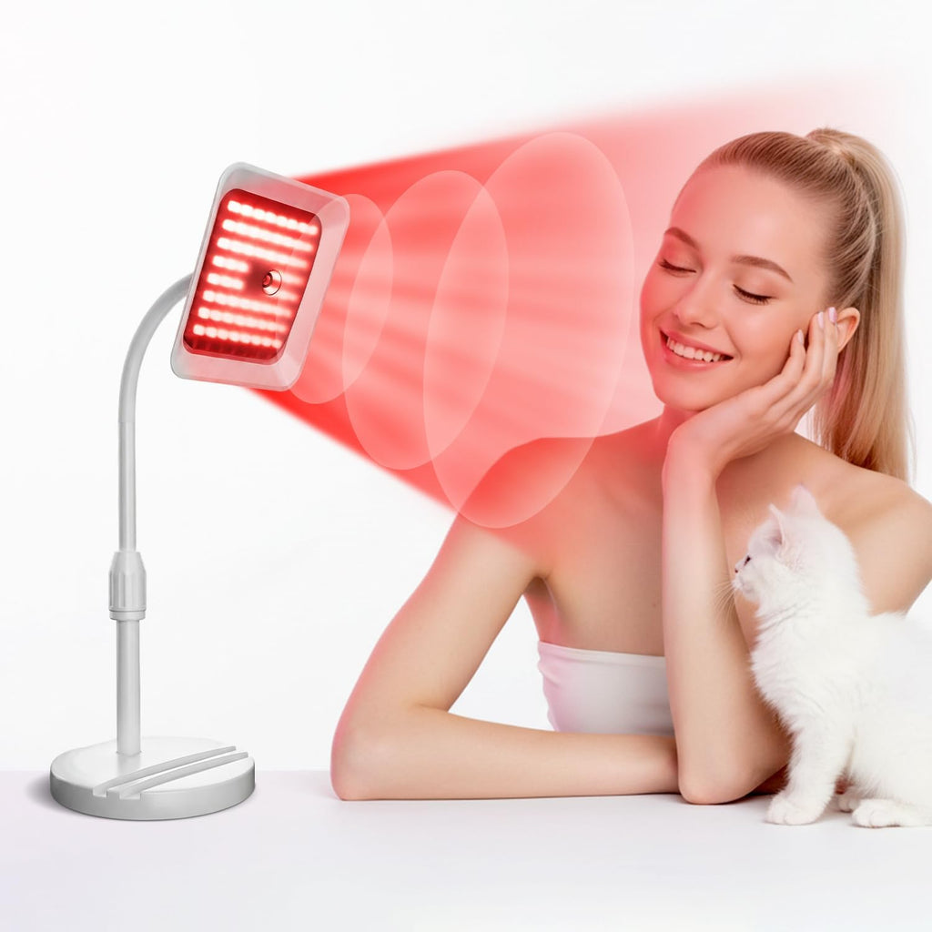 Terapia de luz roja para rostro y cuerpo, lámpara de escritorio de terapia de luz infrarroja con 3 longitudes de onda (660 nm, 730 nm, 850 nm), cabezal ajustable de 360° y soporte para teléfono, ideal para el hogar, la oficina, viajes y uso portátil