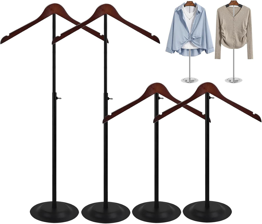 wdbg 4 Pack T Shirt Display stand, Adjustable T shirt Shoulder Stand for Vendor Portable Hanging wooden Clothes Rack for Clothing Dress Jacket Coat Retail 17-31 Inch, Black