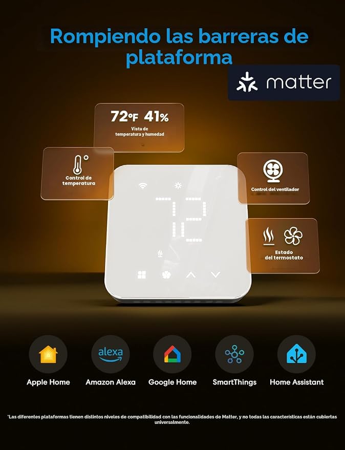 meross Termostato inteligente para el hogar, el termostato WiFi funciona con materia, Alexa, Apple Home, Google Assistant, aplicación y control de voz, programación de 7 x 24 horas, ahorro de energía, requiere cable C (no incluido)