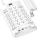 QINLIANF - Regleta protectora de sobretensiones, cable de extensión resistente de enchufe plano de 20 pies con 24 salidas y 4 puertos USB (2 puertos USB-C), 1875W/15A, 4100J, para el hogar, oficina