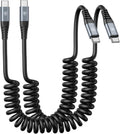Cable USB-C a USB-C en Espiral 3 Pies – Carga Rápida Tipo C para Auto, Compatible con iPhone 17/16/15 Pro Max y Samsung Galaxy S23