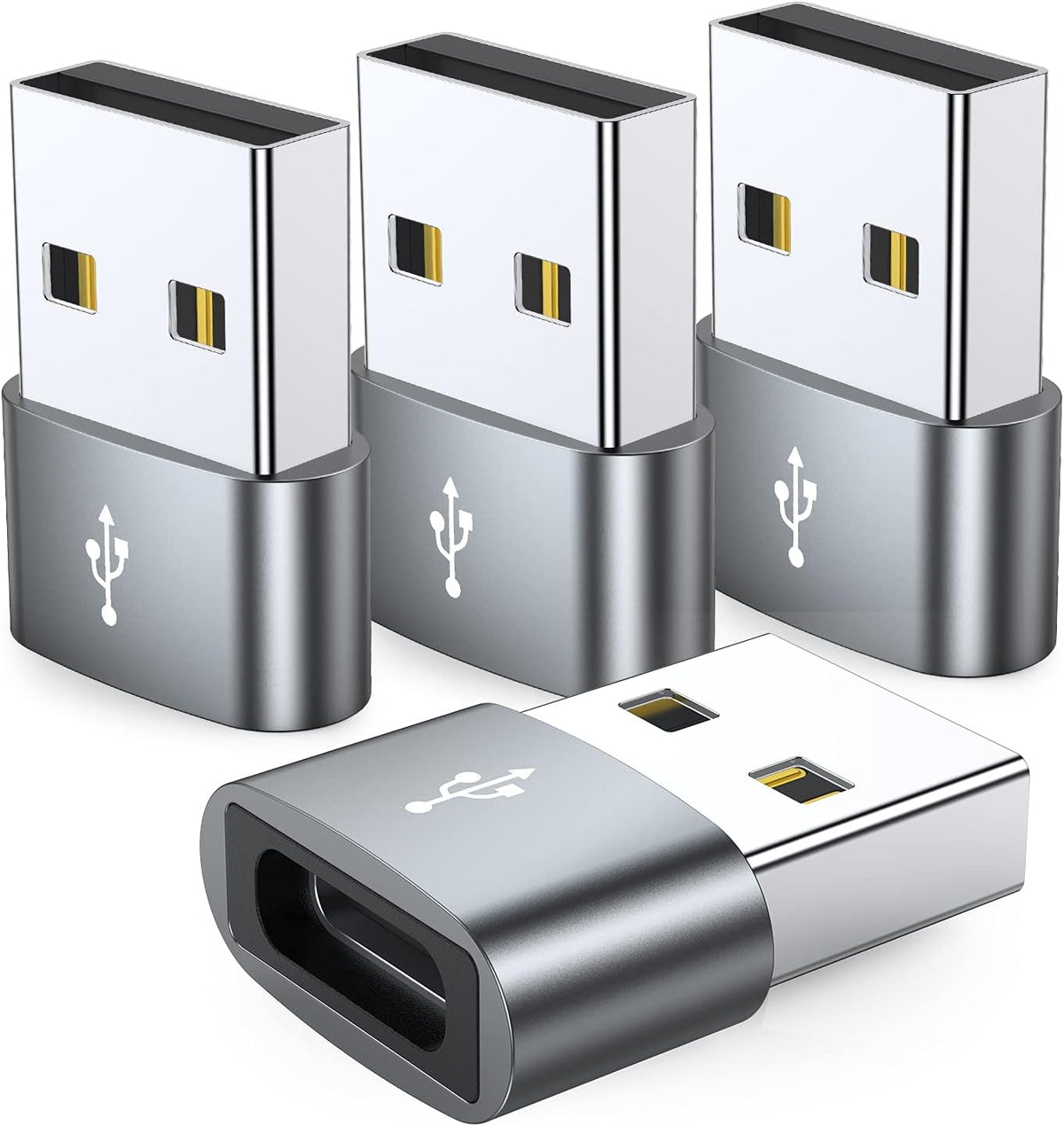 JXMOX Adaptador USB-C Hembra a USB-A Macho Pack de 4 – Convertidor Type-C a USB-A Compatible con iPhone, iPad, Samsung Galaxy y Pixel
