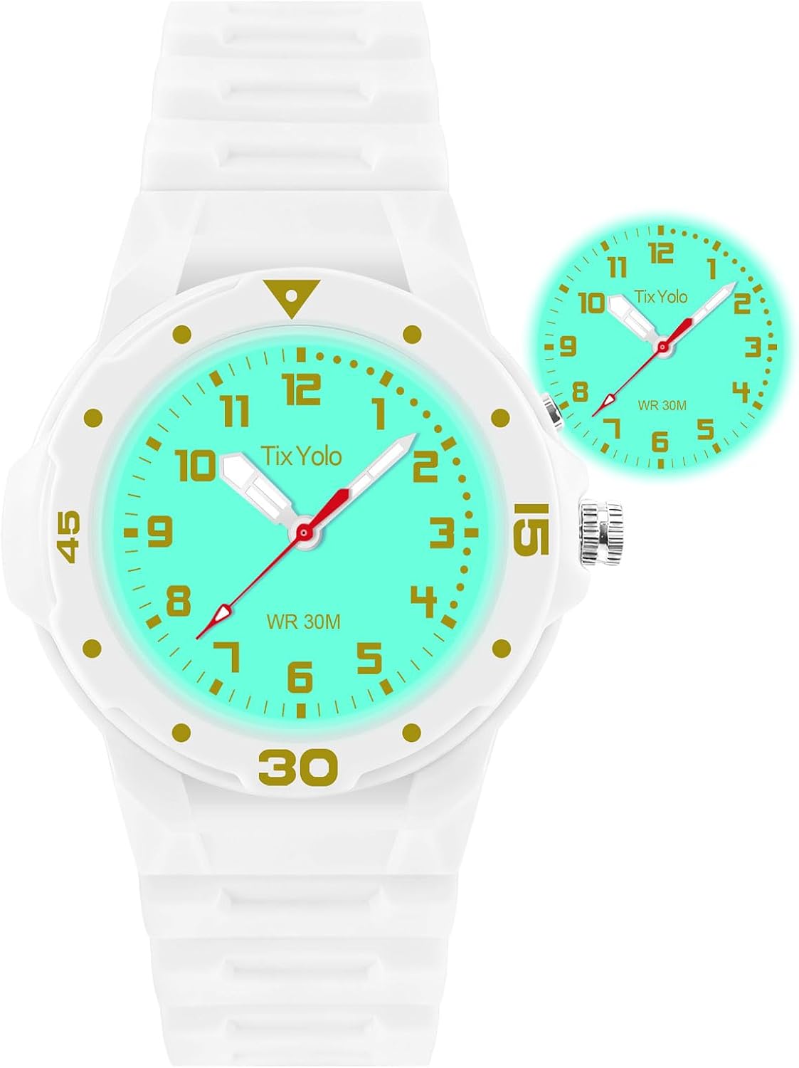 Reloj analógico TixYolo para niños y niñas, resistente al agua, con luz, fácil de leer, ideal para deportes y actividades al aire libre. Para niños pequeños de 4 a 10 años (blanco).
