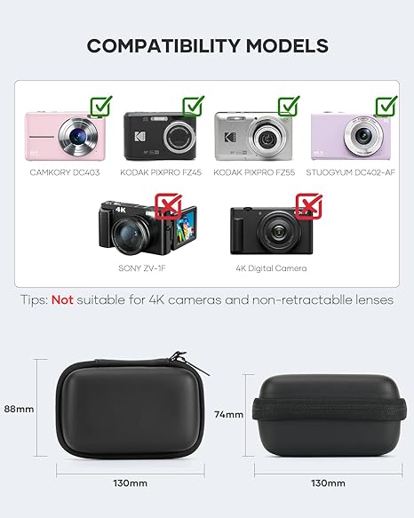 Funda para Cámara Compatible con Cámara Digital KODAK PIXPRO FZ45-BK/FZ55, CAMKORY DC403, STUOGYUM DC402-AF, Estuche Compacto de Viaje con 3 Ranuras para Tarjetas SD y Bolsillo de Malla