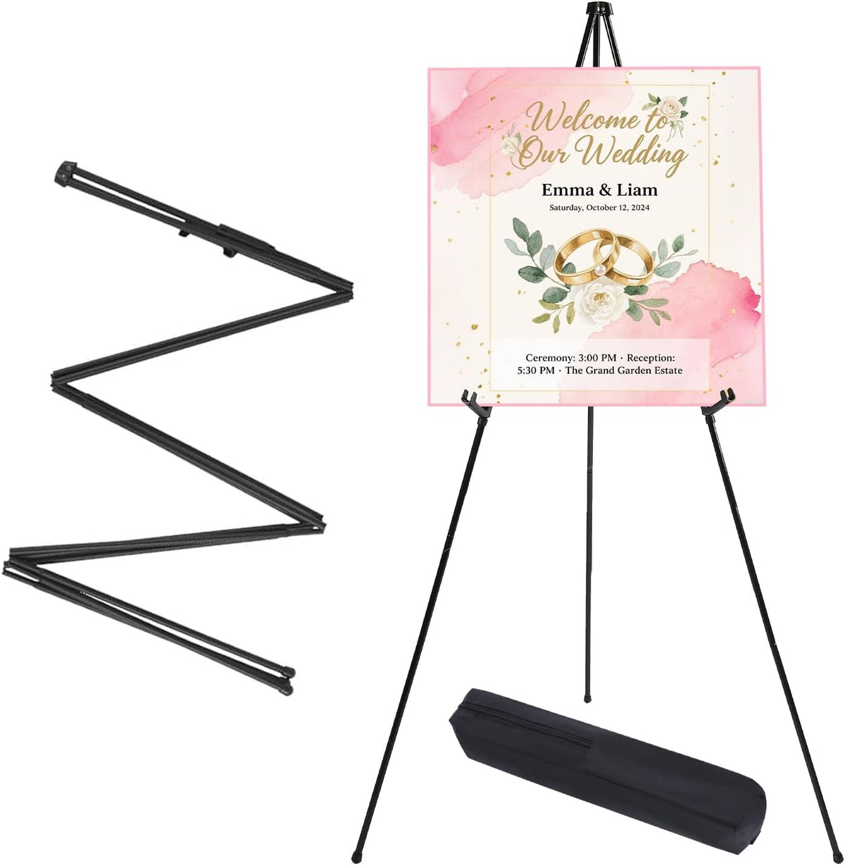 Caballete MXG negro para pintura, letreros y exhibición, trípode de metal de 168 cm (66 pulgadas) con altura ajustable y aterrizaje instantáneo, incluye bolsa de transporte, portátil y plegable para pósteres, lienzos, bodas, galerías y oficinas.