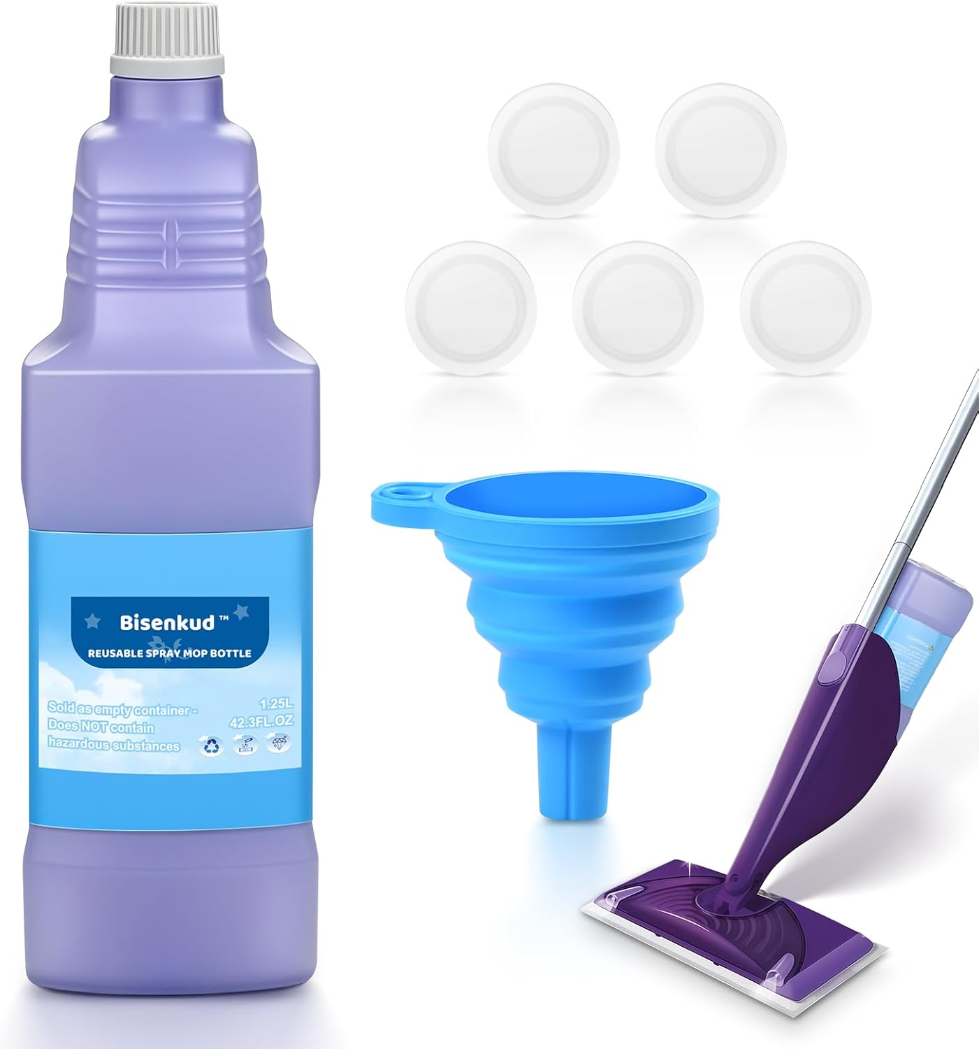 Bisenkud Refillable Bottle for Swiffer® Wet Jet™ Mop - 1250ml /42.3 FL OZ - Leak-Proof HDPE Solution Bottle, Empty，Not for Power mop