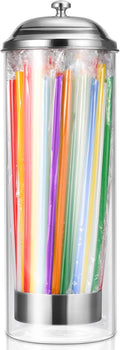 Dispensador de pajitas de vidrio Kailund para mostrador con 200 pajitas y tapa de acero inoxidable, organizador de pajitas retro para cafeterías, bares y hogares.