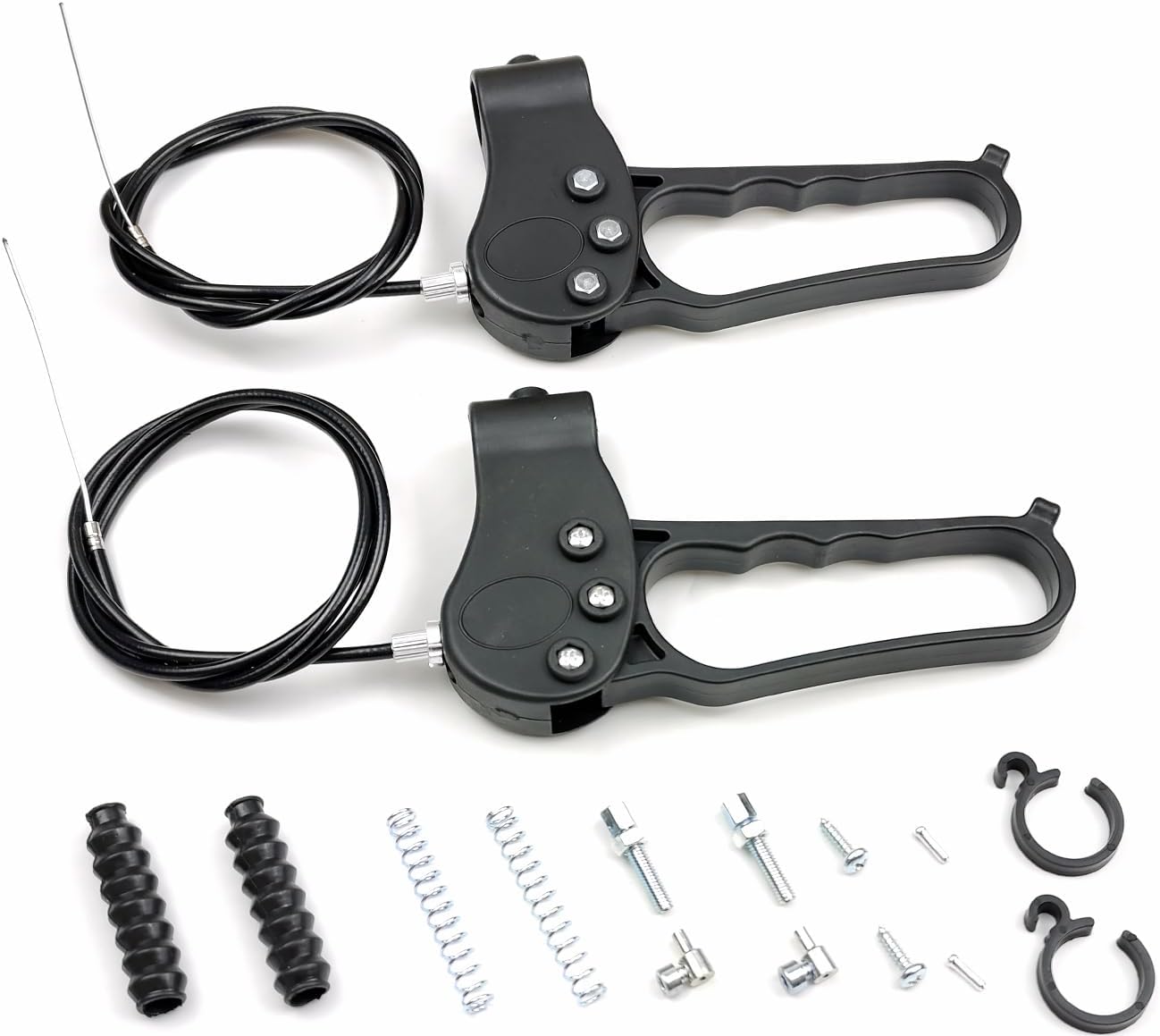 Juego de 2 frenos de repuesto para andador, freno de mano de repuesto, cable de 41 pulgadas, bloqueo de rueda ajustable, con herrajes, cable y clip, compatible con todas las marcas de andadores de aluminio y acero de 3/4 de rueda, piezas universales. 