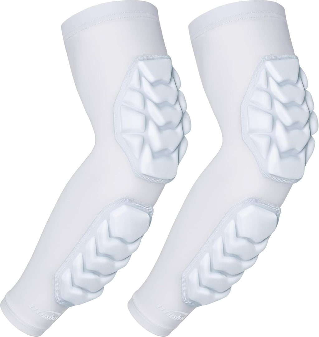 COOLOMG Football Arm Pads Padded Forearm Elbow Sleeves Protection Support for Basketball Volleyball Youth, Adult White S