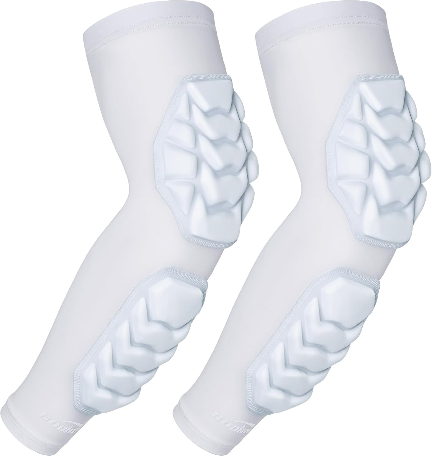 COOLOMG Football Arm Pads Padded Forearm Elbow Sleeves Protection Support for Basketball Volleyball Youth, Adult White S