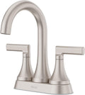 Grifo Pfister Vedra para lavabo de baño, 2 manijas, níquel cepillado y desagüe Push & Seal