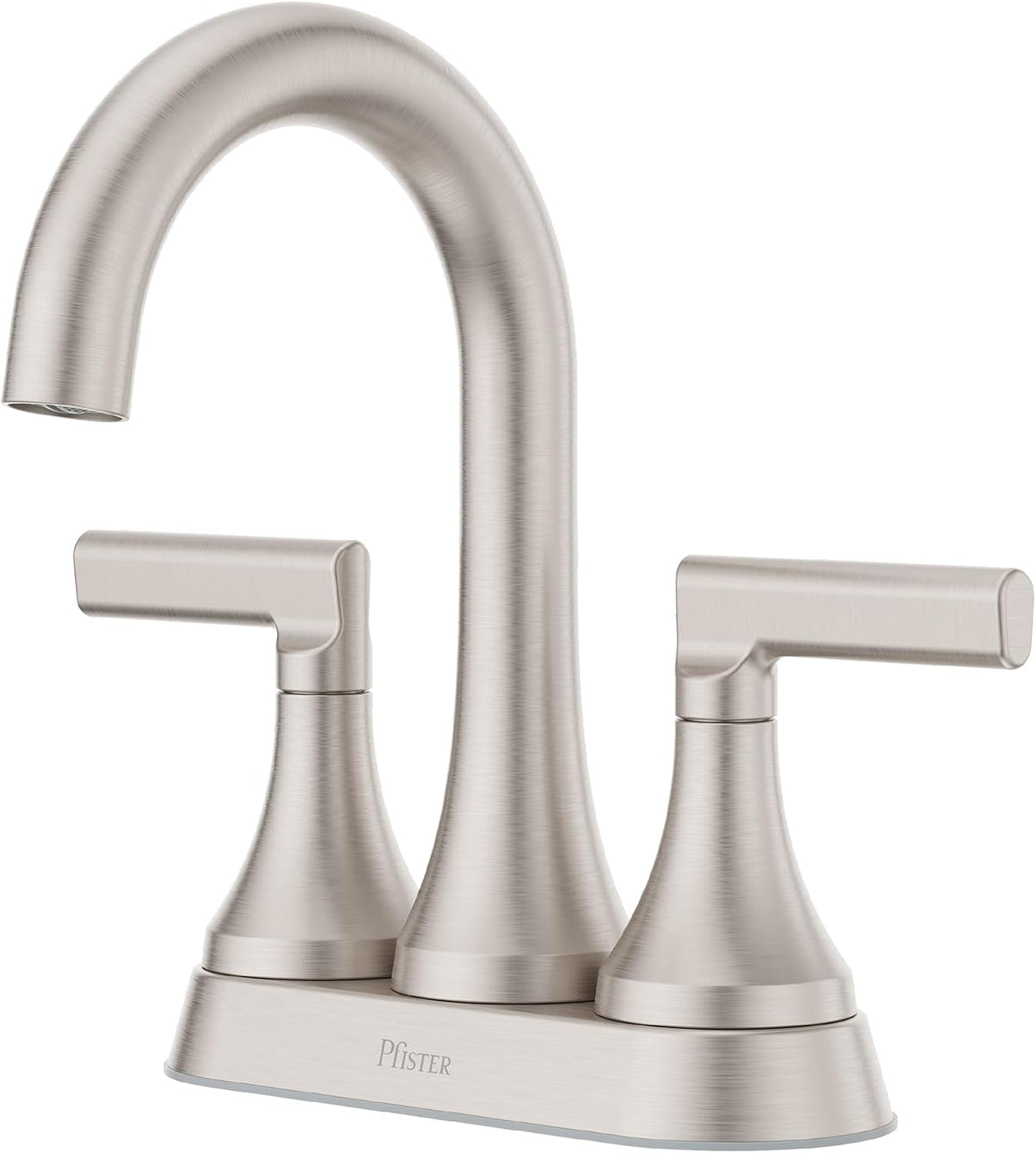 Grifo Pfister Vedra para lavabo de baño, 2 manijas, níquel cepillado y desagüe Push & Seal