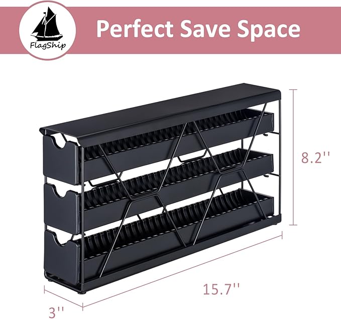 FlagShip Soporte para cápsulas Nespresso de 3 niveles y organizador de cápsulas de café Vertuo, almacenamiento de metal negro que ahorra espacio con capacidad para más de 30 cápsulas