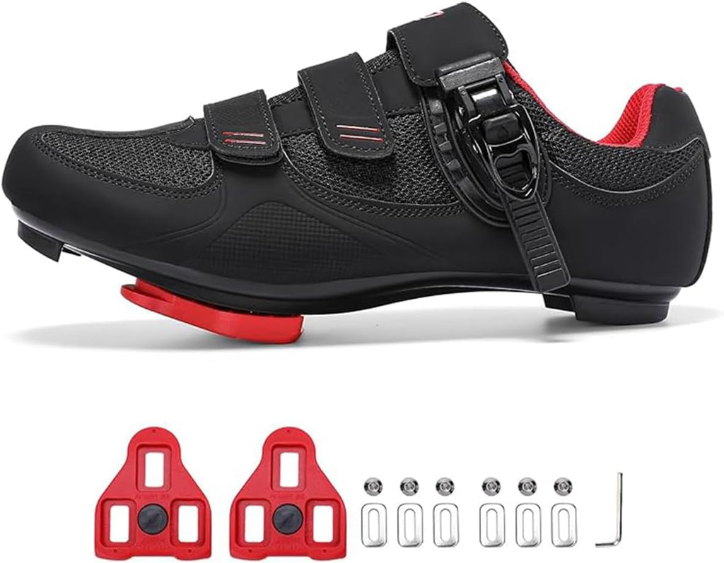 SoleEase Womens Mens Cycling Shoes Compatible with Peloton Bike Indoor Road Riding Biking Bike Shoes with Delta Cleats Included (41, Black&Red)
