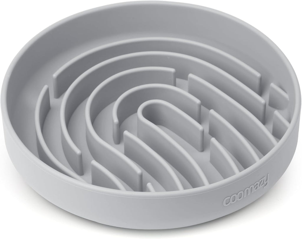 Coomazy Plato Comedero Lento de Silicona para Perro Grande | Juguete Interactivo Antiatragantamiento | Evita Comer Rapido (Gris Humo, Grande 3.2 Tazas)