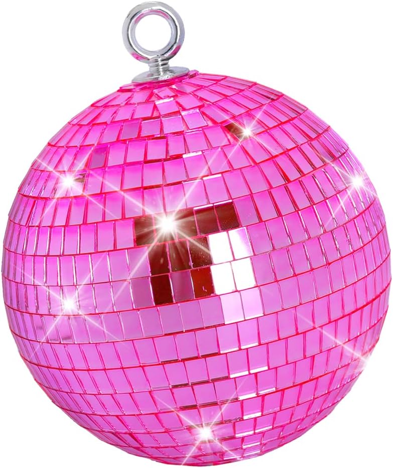 Bola de Espejos Disco 6 pulgadas Rosa con Anillo para Colgar | Esfera Reflectante Brillante para Techo, Boda, Fiesta y Decoración Tema Años 70