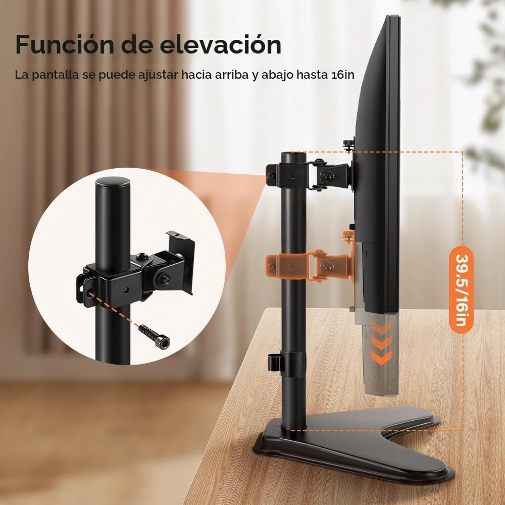 KKTONER Soporte para monitor de computadora individual, base de metal, soporte de escritorio independiente Vesa para pantalla de 13 a 32 pulgadas de altura ajustable, soporte giratorio de movimiento completo