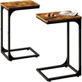 Mesa Auxiliar QEEIG Tipo C Set de 2 | Mesas en Forma de C para Sofá | Estilo Granja Rústico | Café (017-30BN)