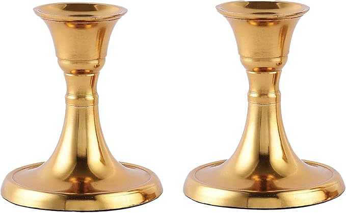 Juego de 2 portavelas Rely Plus Gold - Velas cónicas decorativas para candelabros - Portavelas para candelabros - Portavelas modernos para cenas y fiestas