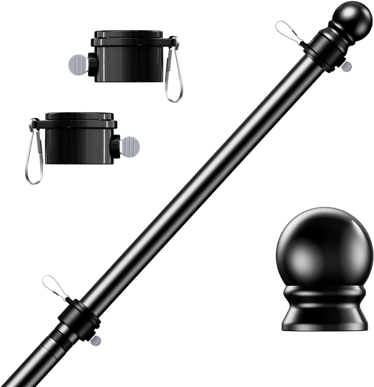 Asta de Bandera PHITRIC – Acero Inoxidable Sin Enredos, Resistente al Óxido, 1.8m Negro (Para Banderas 3x5)