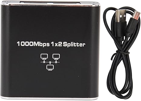 Bewinner Divisor Ethernet, divisor Ethernet Gigabit RJ45 1 a 2, conector de extensión de red con cable de alimentación USB, adaptador divisor para cable Cat5/5e/6/7 (dos dispositivos compartidos)