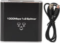 Bewinner Divisor Ethernet, divisor Ethernet Gigabit RJ45 1 a 2, conector de extensión de red con cable de alimentación USB, adaptador divisor para cable Cat5/5e/6/7 (dos dispositivos compartidos)