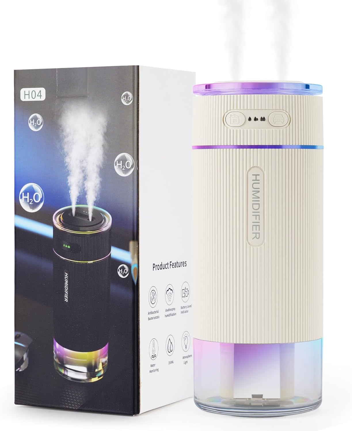 Humidificador Portátil Ultrasónico Mini – Niebla Fría, Silencioso, Luz Nocturna, Tanque 350ml