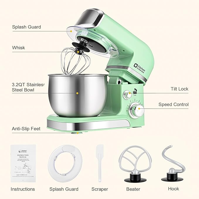 Batidora de Pedestal Kitchen in the Box 3.2Qt | 6 Velocidades | Verde | 3 Accesorios