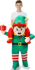 VioraWhite Christmas Elf Inflatable Costume for Kids Blow up Funny Riding on Costume for Children Boy Girl Cosplay Outfit