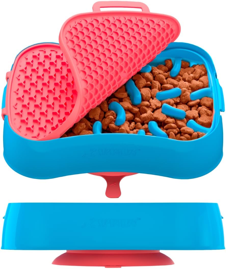 Comedero lento 4 en 1 Super Feedy para perros con alfombrilla para lamer – Sin BPA, silicona de grado alimenticio, gran capacidad para perros grandes