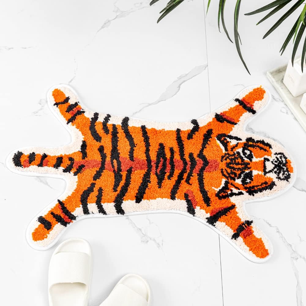 Tapete de Baño Tigre Naranja FURSTORE 33.1x21.7 Pulgadas | Microfibra Suave, Antideslizante, Lavable, Diseño Caricatura