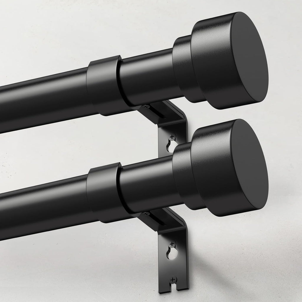 IFELS 2 Pack Heavy Duty Curtain Rods for Windows 28 to 48 Inch, 1 Inch Black Adjustable Curtain Rod Set with Easy Installation and Modern Design (A1,Black,30-60",2Pack)