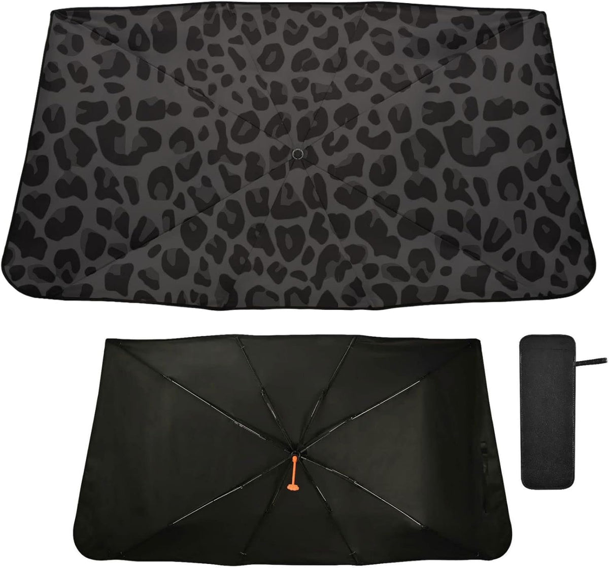 COLOR VERDE Y NEGRO-Parasol plegable para parabrisas Oarencol Black Leopard con estampado de piel de animal africano. Bloquea los rayos UV y mantiene el vehículo fresco (55" x 27.5").