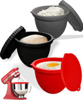 Silicone Bowl Liners for KitchenAid Mixers, 3 Pack Liners with Lids for KitchenAid Tilt-Head 5-quart Stand Mixers, Black&Red&Grey