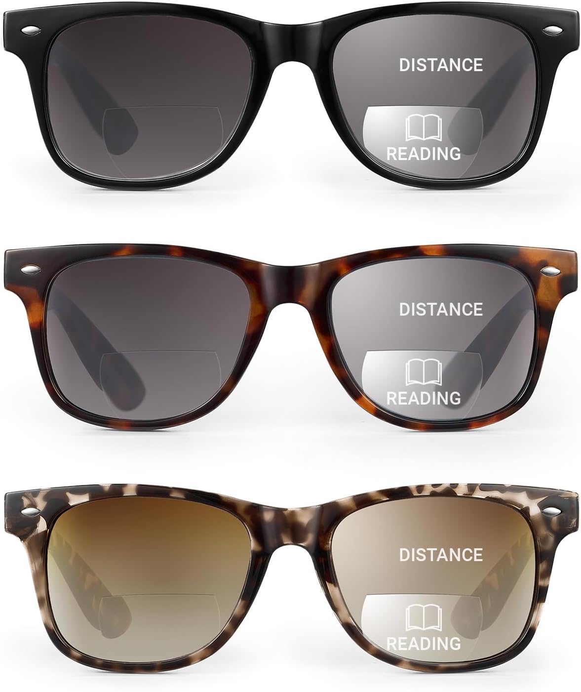 LADEESSE Paquete de 3 gafas de sol bifocales para lectura para mujer, gafas de sol UV400 con bisagra de resorte para exteriores +1.50