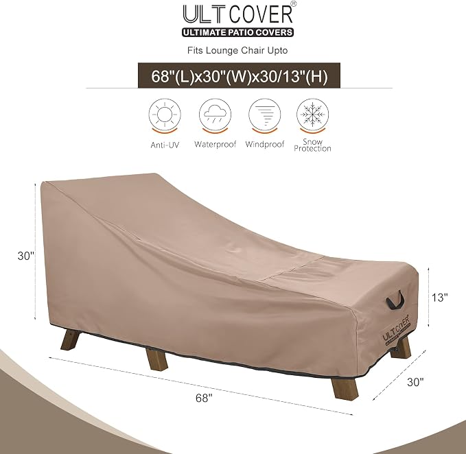 ULTCOVER Funda Impermeable para Silla Lounge de Patio | 2 Piezas 68"x30"x30"