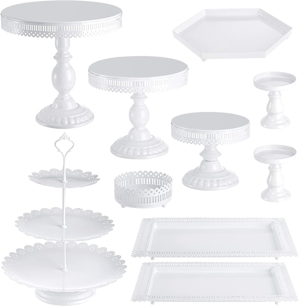 Hedume Juego de 10 soportes de metal para cupcakes con múltiples estilos de combinación, bandeja de postre para servir tartas, torre de exhibición de frutas y dulces para bodas, fiestas de cumpleaños,