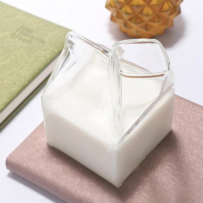 WUWEOT Paquete de 4 cajas de vidrio para leche, vasos de cóctel cuadrados transparentes, mini taza de crema, caja de café para leche, café, agua, jugo, bebidas, resistente al calor, 12 onzas/11.8 fl