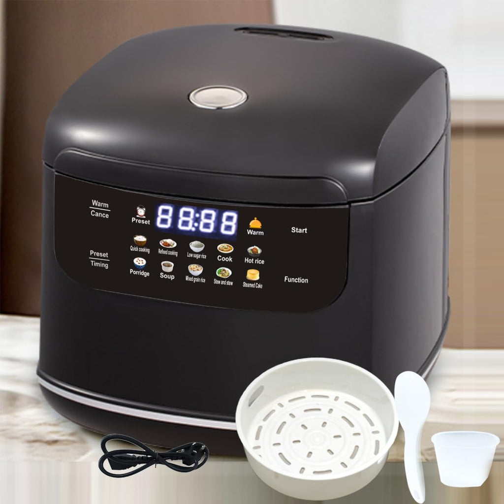 Olla Arrocera Inteligente 2L | Mini Portátil, 6 Tazas Cocidas/3 Crudas, 400W Antiadherente | Temporizador de 24 Horas, 10 Funciones, Cocción Rápida y Mantener Caliente Automático