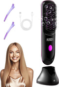 Go Brush Pro Hair Straightener â€“ Cordless Comb with Base Negative Ion, 6000mAh Fast Heating & Portable Travel Design, Rechargeable Brush for Straightening and Curling (Black-1Pcs)