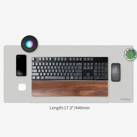 Faluber Reposamuñecas de madera, 43,9 cm de largo y 20 mm de grosor para teclado de tamaño completo, reposamuñonas de madera de nogal, diseño ergonómico para teclado mecánico de juegos