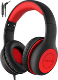 EarFun K1 Audífonos con Cable para Niños con Micrófono | Límite de Volumen 85/94dB | Con Shareport y Sonido Estéreo | Plegables para Escuela y Tablet | Negro/Rojo