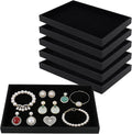 (USADO) SOUJAP Juego de 6 Bandejas de Terciopelo para Joyeria | 13.8 x 9.4 x 1.1 Pulgadas | Apilables Negras | Organizador Expositor para Cajones | Aretes, Collares y Anillos