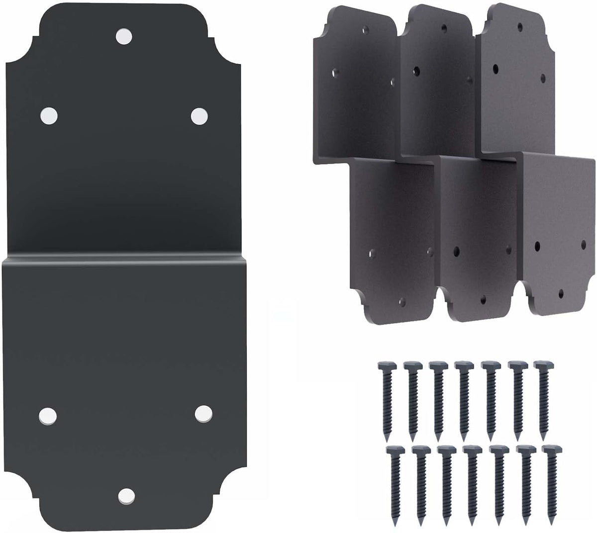 4 soportes de pérgola resistentes de color negro, soportes de fijación en Z de acero de 6" para vigas angulares para proyectos de bricolaje en madera - Conector grande, herrajes de reparación para conectores de postes a vigas, soportes de unión